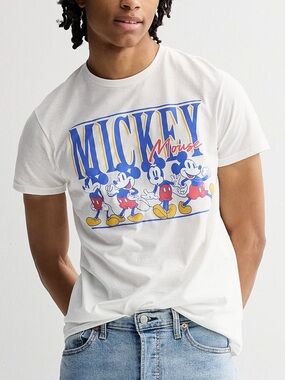 Mens Disney White Mickey Mouse Retro Graphic Tee